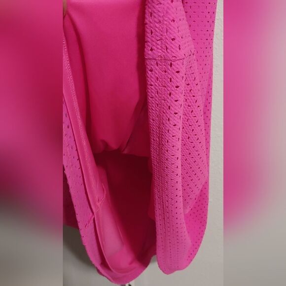 Eliza J Sleeveless Dress w Ruffle V-neck & Laser-cut Detail Sz 8 Hot Pink - Picture 6 of 9